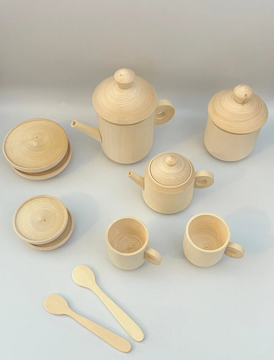 Handcrafted Unfinished Wooden Tea Set For Kids Playtime Fun - ToylandEU