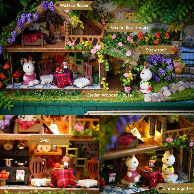 Handcrafted Wooden Dollhouse Kit With LED Light For DIY - ToylandEU