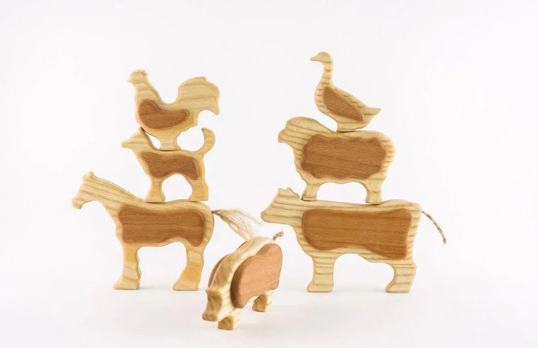 Handcrafted Wooden Farm Animals Set With Barn For Imaginative Play - ToylandEU