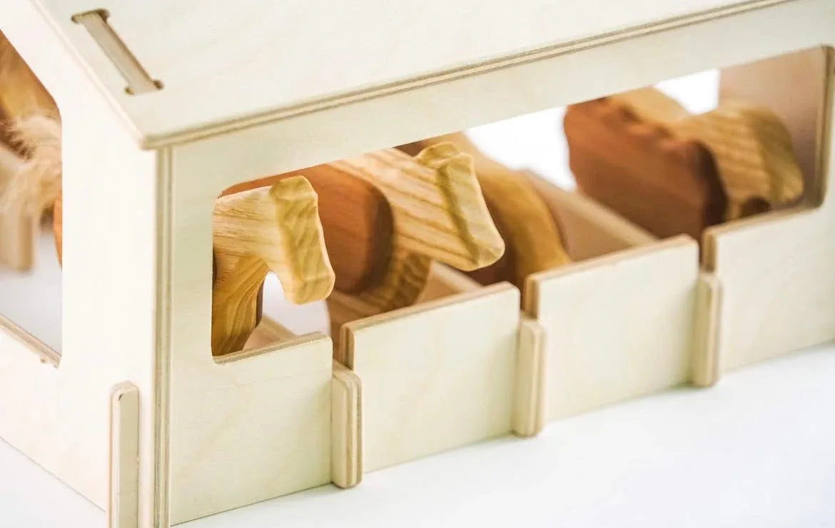 Handcrafted Wooden Farm Animals Set With Barn For Imaginative Play - ToylandEU