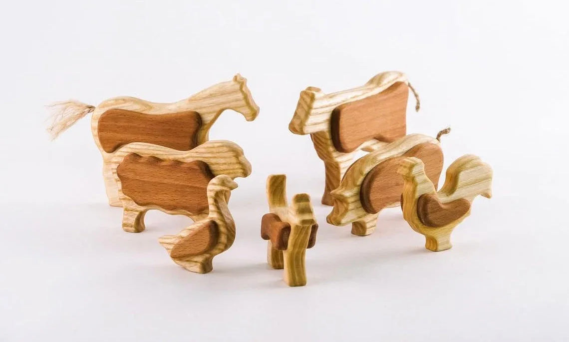Handcrafted Wooden Farm Animals Set With Barn For Imaginative Play - ToylandEU