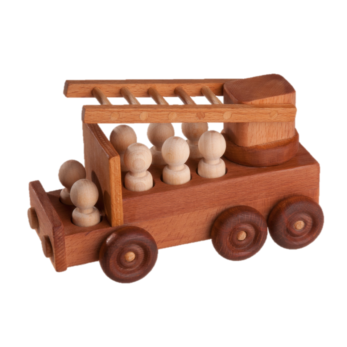 Handcrafted Wooden Fire Truck Toy With Moving Ladder - ToylandEU