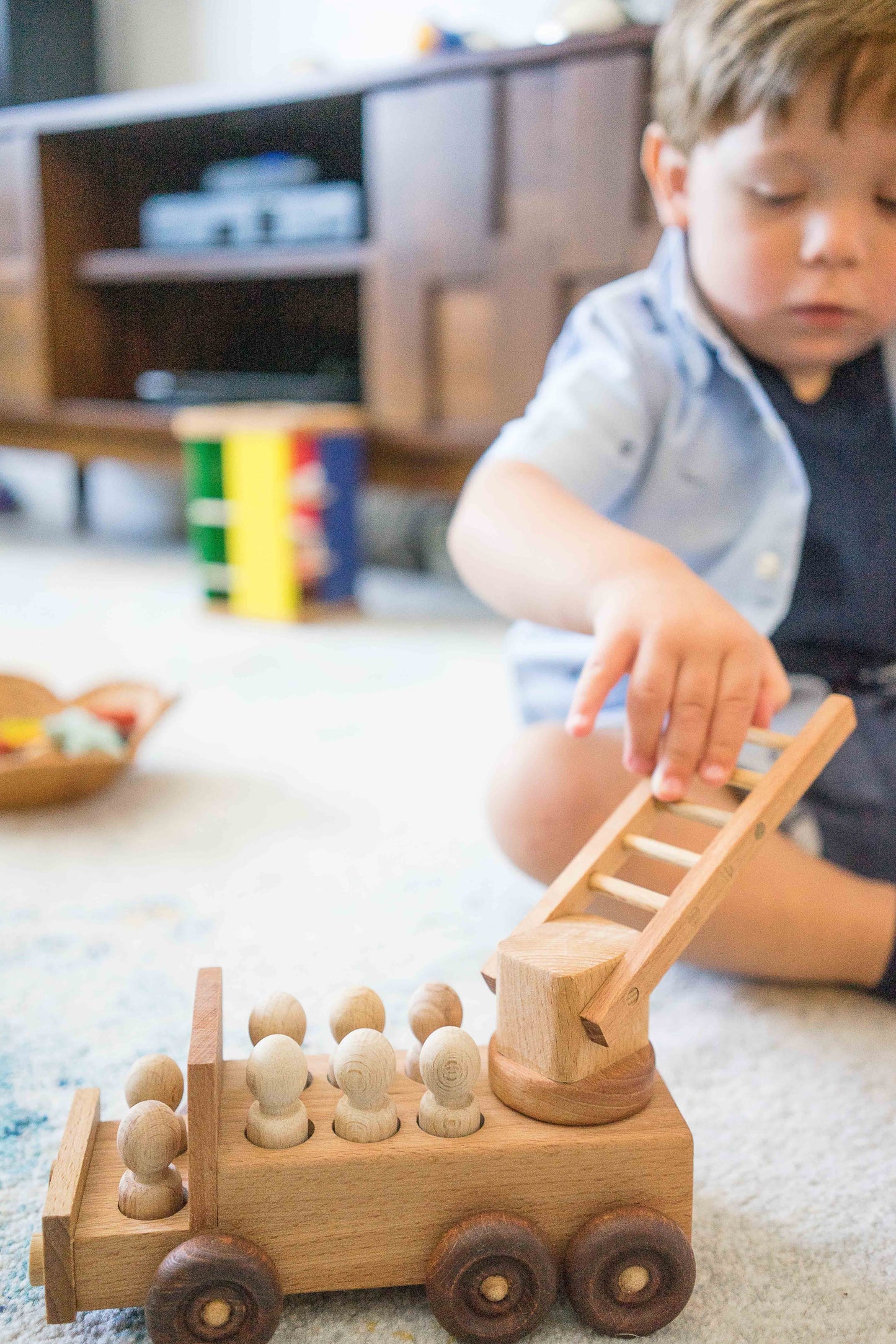 Handcrafted Wooden Fire Truck Toy With Moving Ladder - ToylandEU