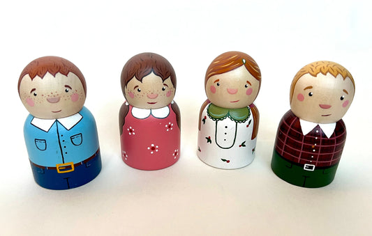 Handcrafted Wooden Peg Dolls Set With Boy And Girl Figures - ToylandEU