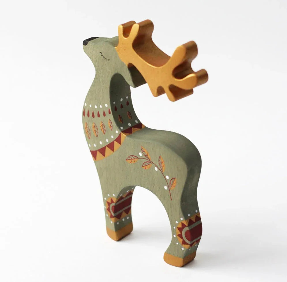 Handcrafted Wooden Reindeer Figurine Toy For Imaginative Play - ToylandEU