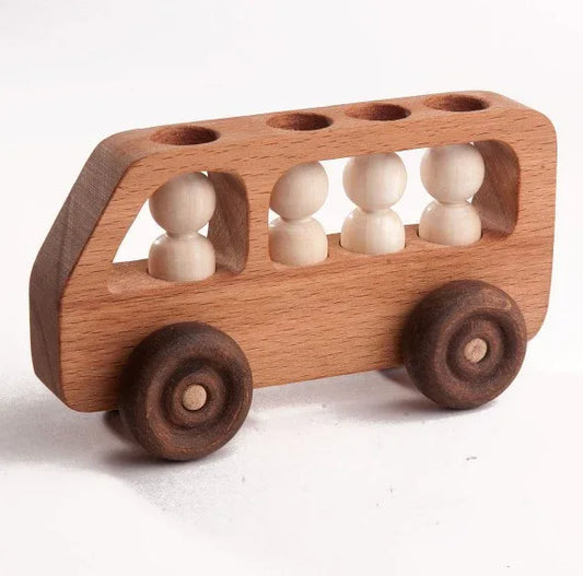 Handcrafted Wooden Toy Bus With Passengers For Imaginative Play - ToylandEU