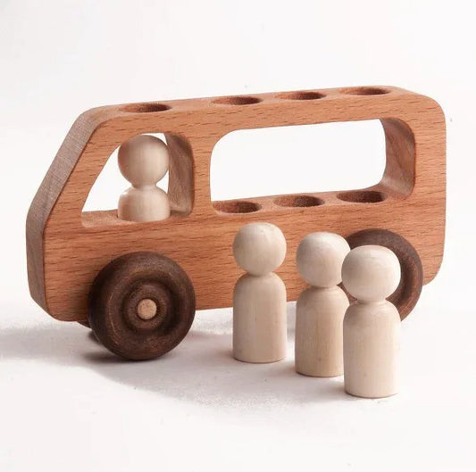 Handcrafted Wooden Toy Bus With Passengers For Imaginative Play - ToylandEU