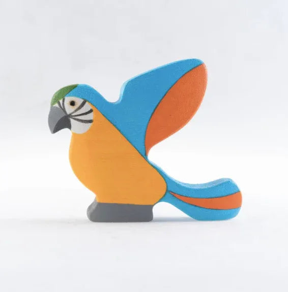 Handmade Blue Wooden Parrot Figurine For Creative Imaginative Play - ToylandEU