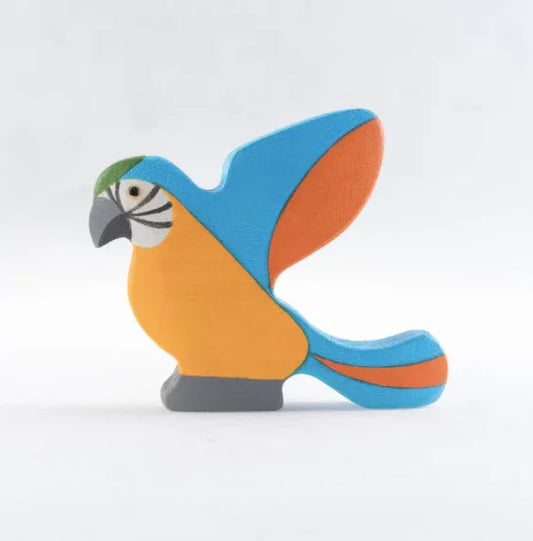 Handmade Blue Wooden Parrot Figurine For Creative Imaginative Play - ToylandEU