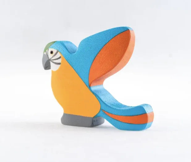 Handmade Blue Wooden Parrot Figurine For Creative Imaginative Play - ToylandEU