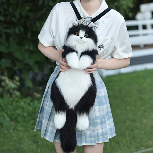 Handmade Plush Kitten Backpack With Tuxedo Design For Women And Kids - ToylandEU