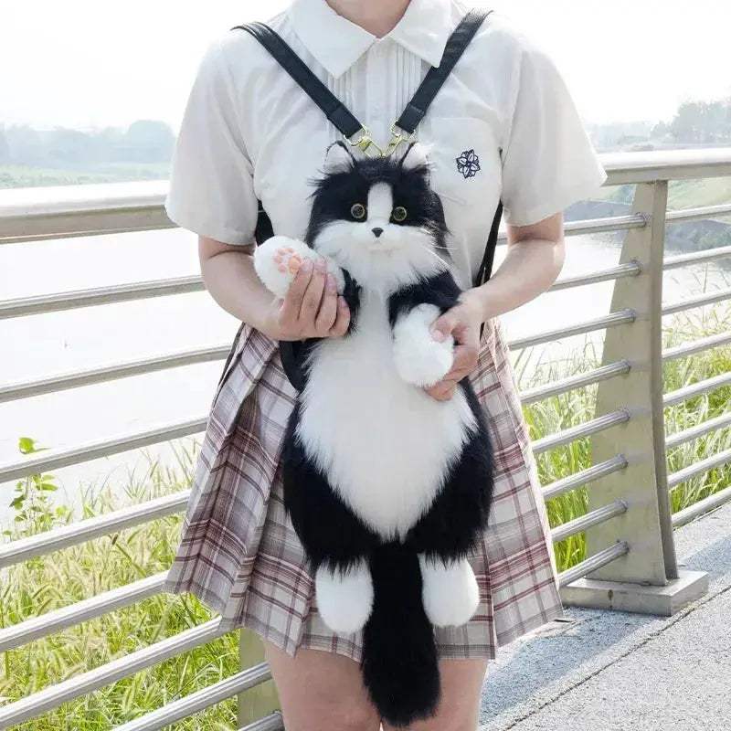Handmade Plush Kitten Backpack With Tuxedo Design For Women And Kids - ToylandEU