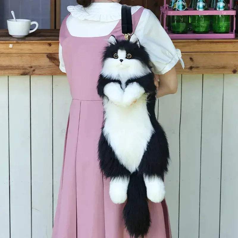 Handmade Plush Kitten Backpack With Tuxedo Design For Women And Kids - ToylandEU