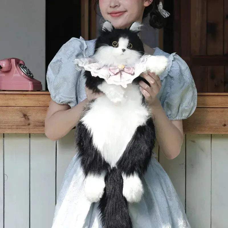 Handmade Plush Kitten Backpack With Tuxedo Design For Women And Kids - ToylandEU