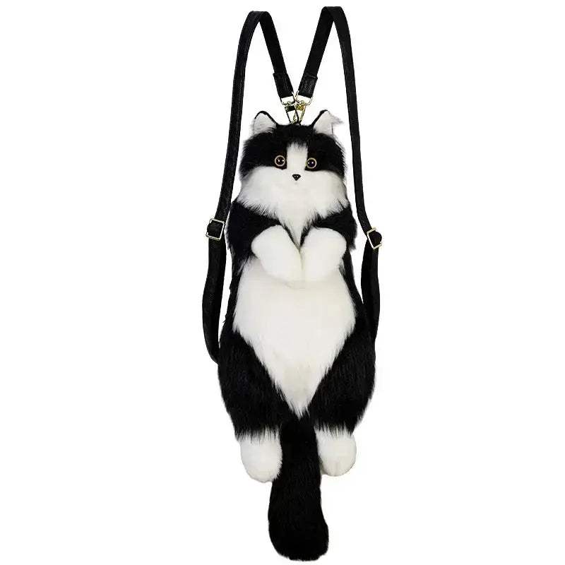 Handmade Plush Kitten Backpack With Tuxedo Design For Women And Kids - ToylandEU