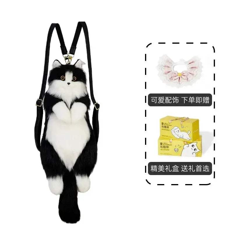 Handmade Plush Kitten Backpack With Tuxedo Design For Women And Kids - ToylandEU