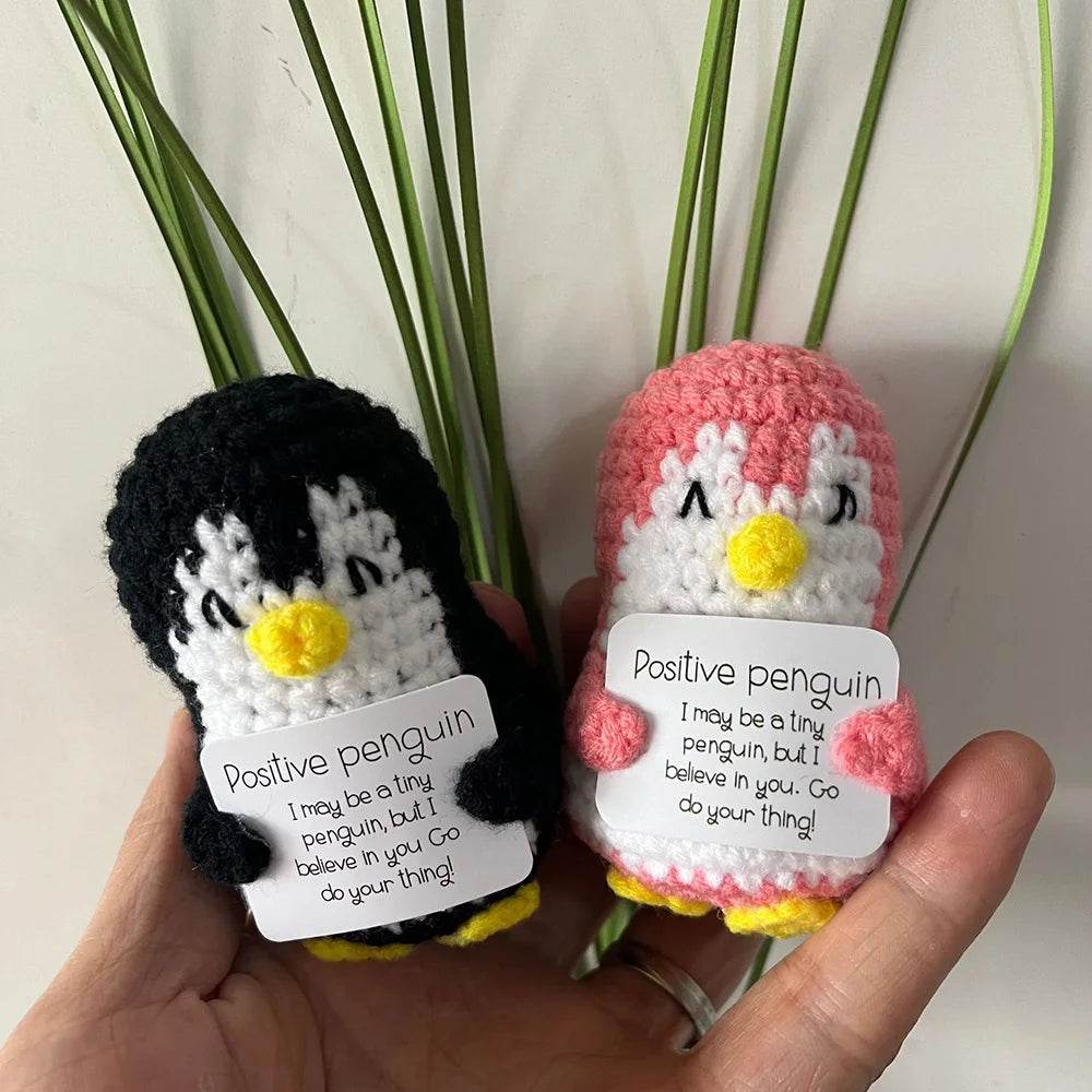 Handmade Positive Energy Penguin Doll With Card Home Decoration Knitting Penguin Doll Ornament Room Decor Christmas Party Gifts - ToylandEU