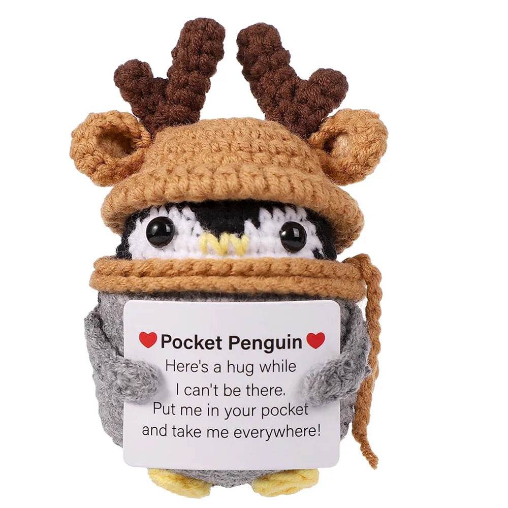 Handmade Positive Energy Penguin Doll With Card Home Decoration Knitting Penguin Doll Ornament Room Decor Christmas Party Gifts - ToylandEU