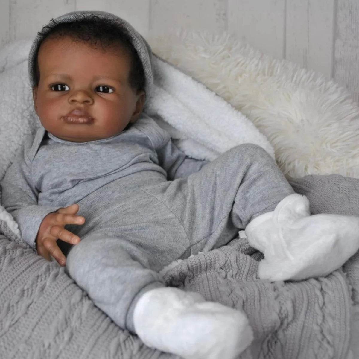 Handmade Reborn Doll 19Inch Dark Skin Rooted Hair For Girls - ToylandEU