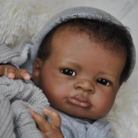 Handmade Reborn Doll 19Inch Dark Skin Rooted Hair For Girls - ToylandEU