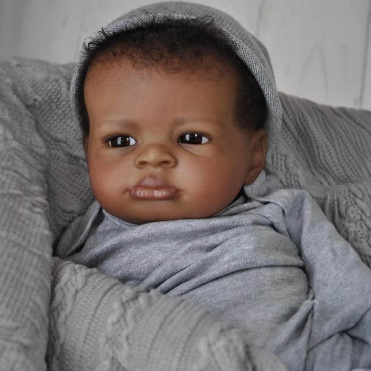 Handmade Reborn Doll 19Inch Dark Skin Rooted Hair For Girls - ToylandEU