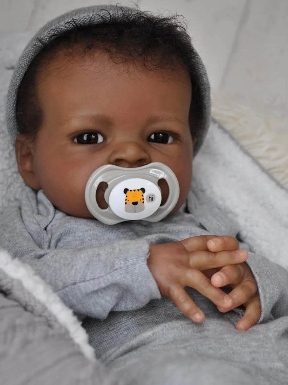 Handmade Reborn Doll 19Inch Dark Skin Rooted Hair For Girls - ToylandEU