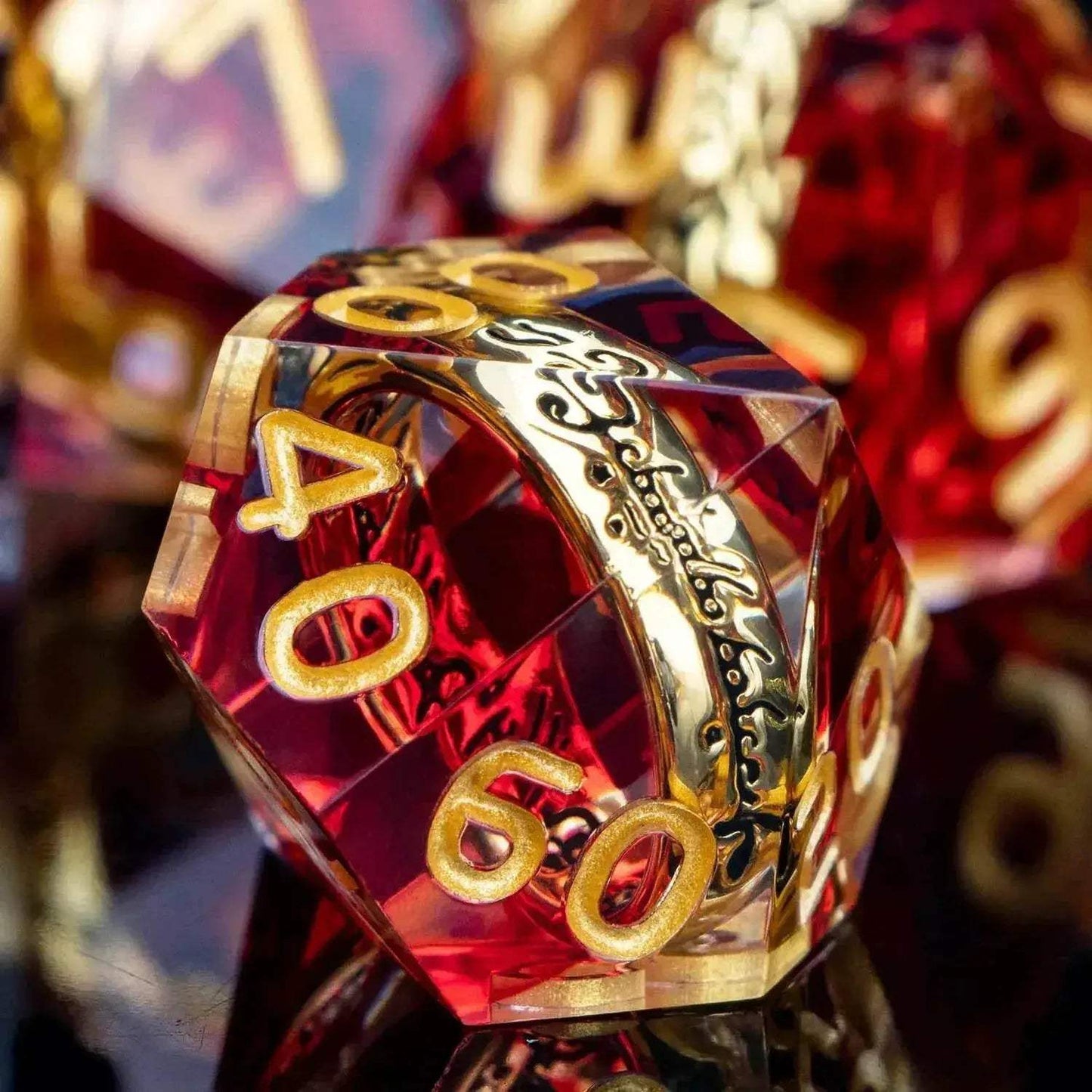 Handmade Resin D20 Dice Set with Red Rings and Liquid Flow Design for Dungeons and Dragons Enthusiasts - ToylandEU