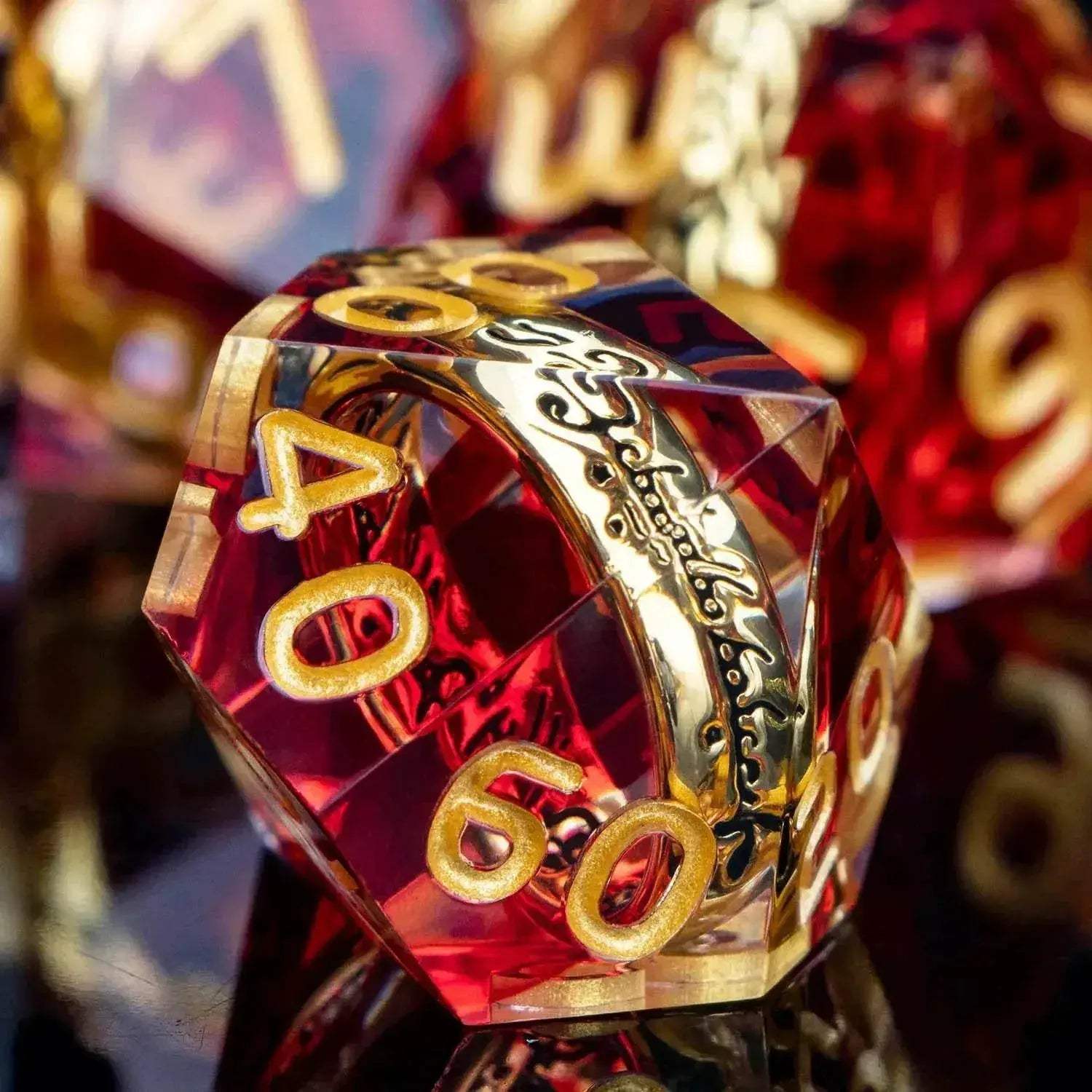 Handmade Resin D20 Dice Set with Red Rings and Liquid Flow Design for Dungeons and Dragons Enthusiasts - ToylandEU
