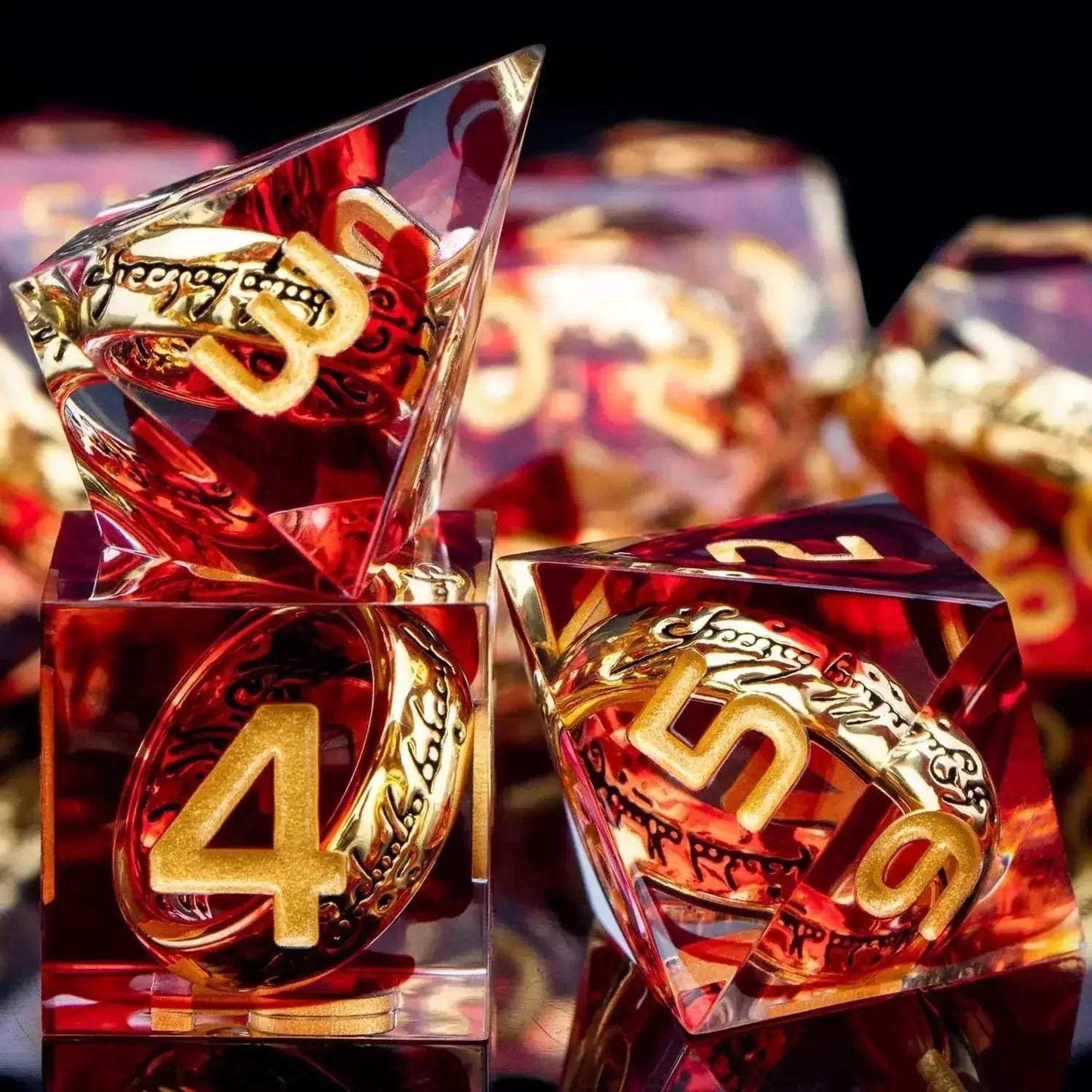 Handmade Resin D20 Dice Set with Red Rings and Liquid Flow Design for Dungeons and Dragons Enthusiasts - ToylandEU