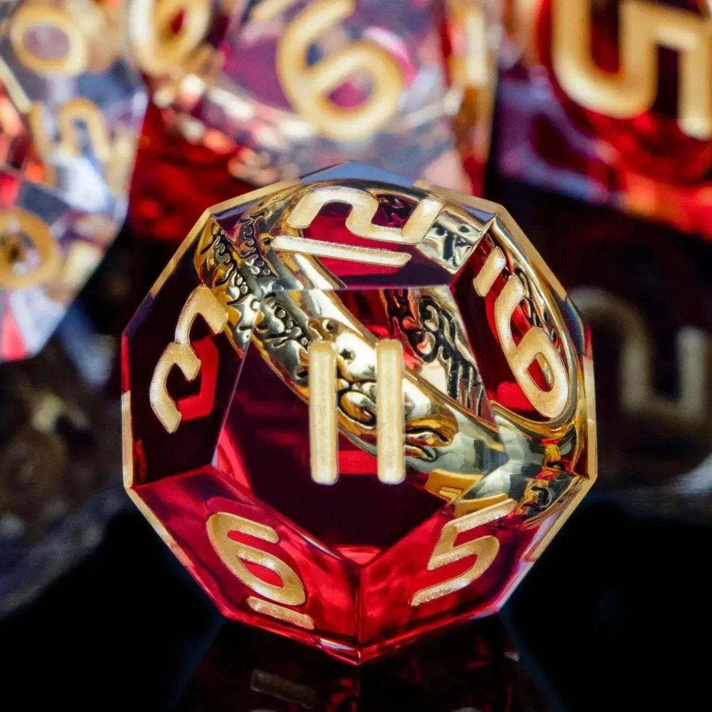 Handmade Resin D20 Dice Set with Red Rings and Liquid Flow Design for Dungeons and Dragons Enthusiasts - ToylandEU