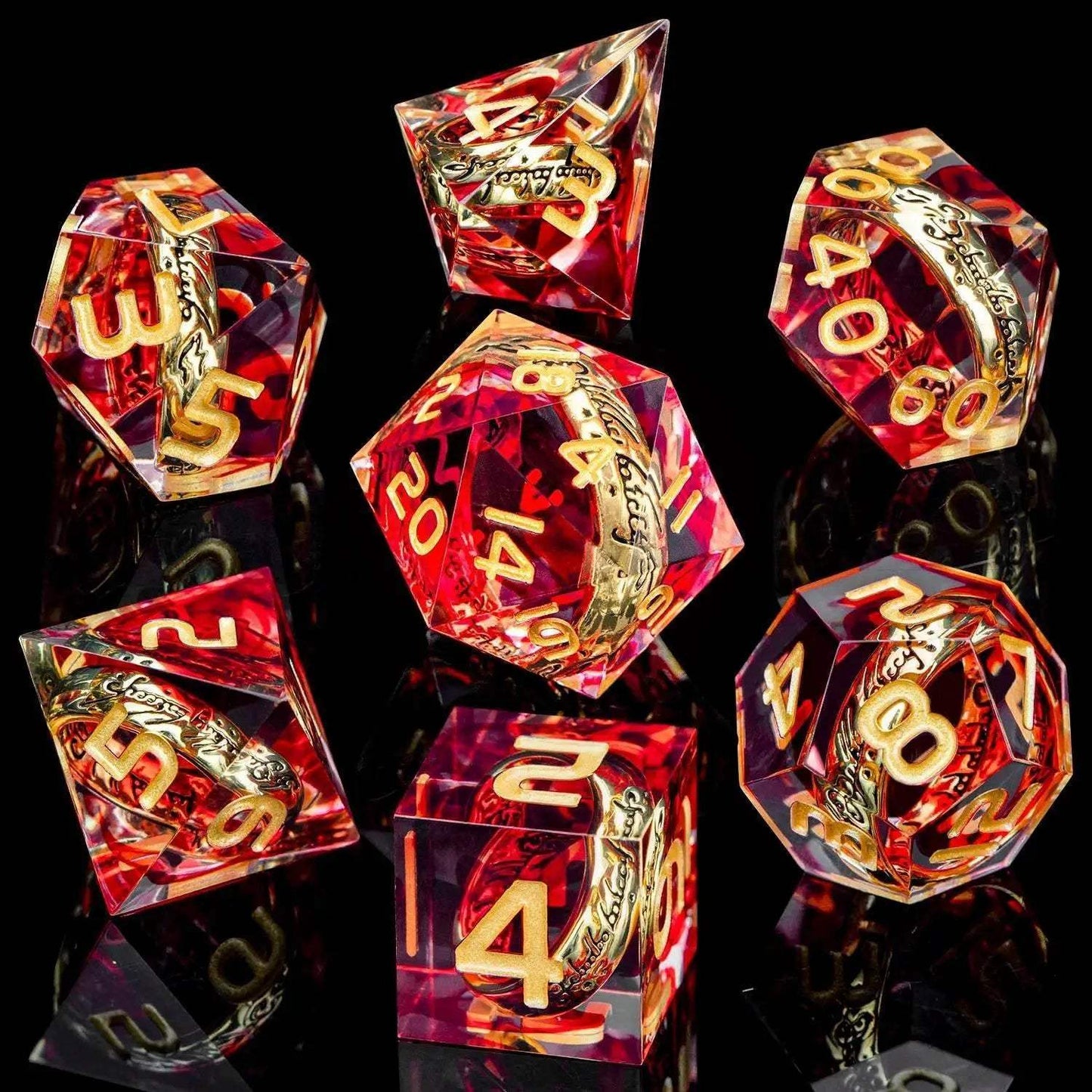 Handmade Resin D20 Dice Set with Red Rings and Liquid Flow Design for Dungeons and Dragons Enthusiasts - ToylandEU