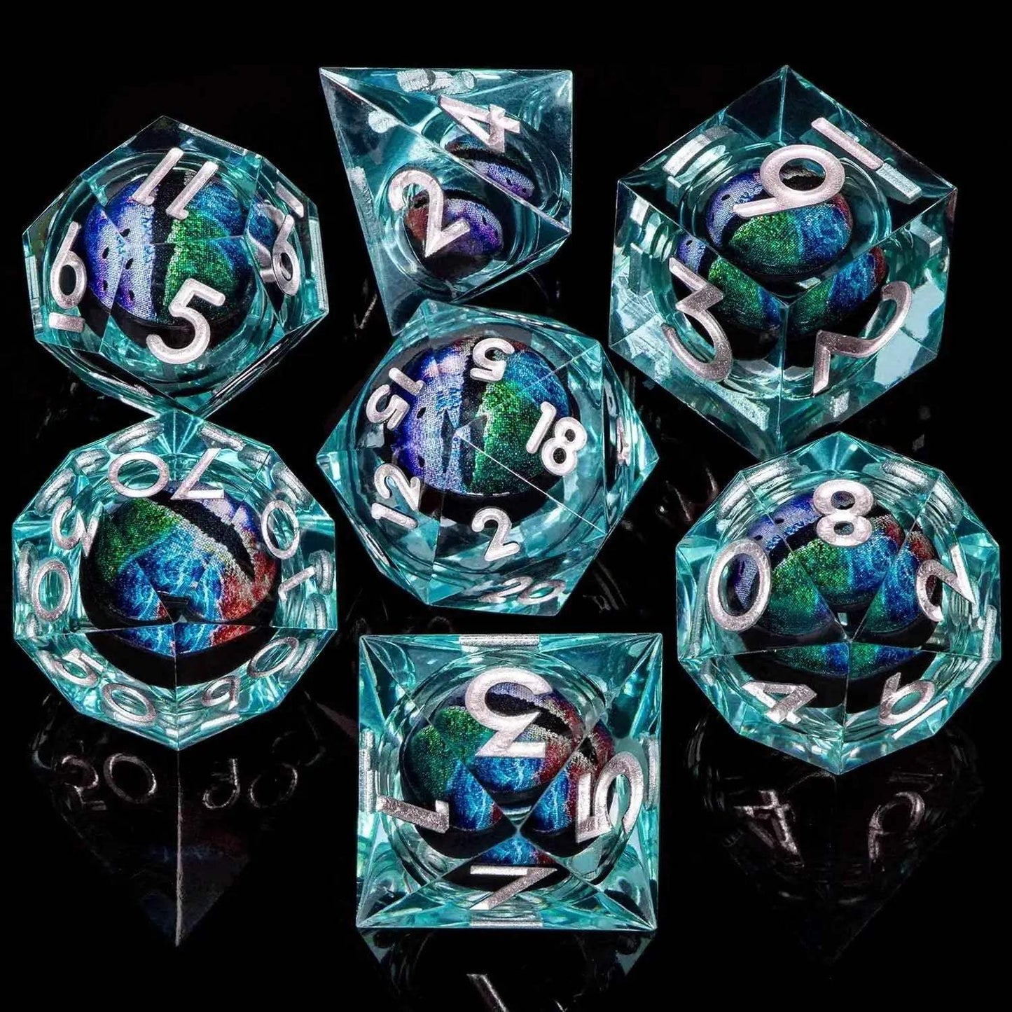 Handmade Resin D20 Dice Set with Red Rings and Liquid Flow Design for Dungeons and Dragons Enthusiasts - ToylandEU