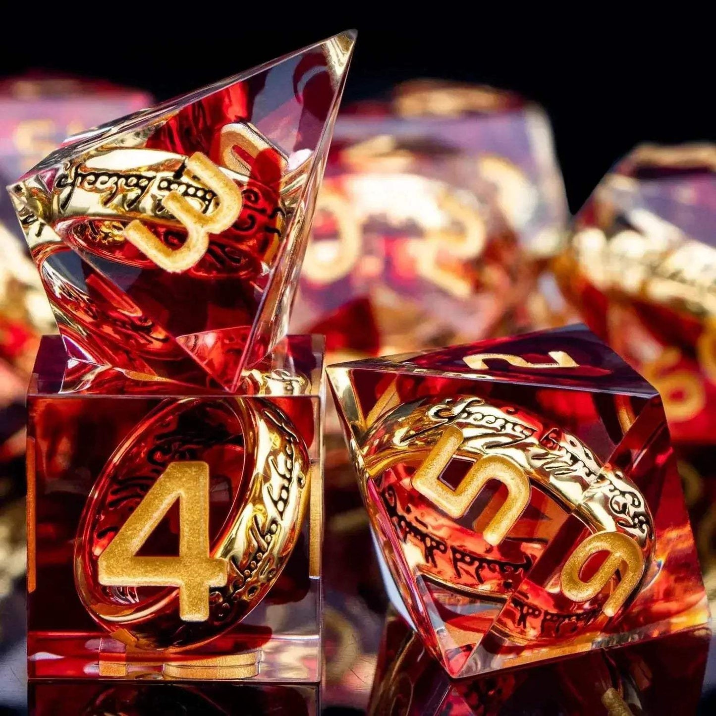 Handmade Resin D20 Dice Set with Red Rings and Liquid Flow Design for Dungeons and Dragons Enthusiasts - ToylandEU