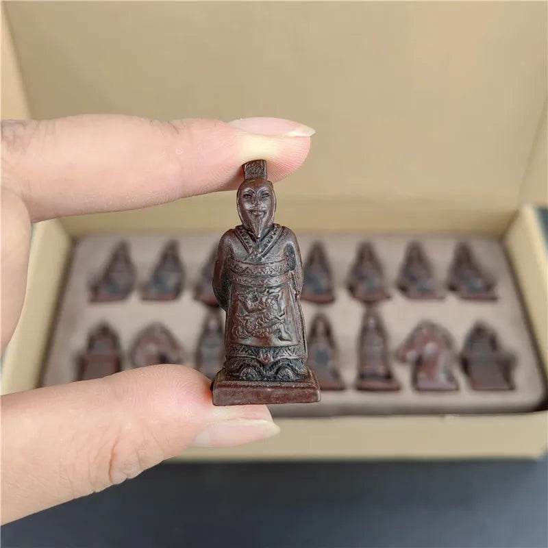 Handmade Terra Cotta Warrior Chess Set with Leather Board for Family Games - ToylandEU