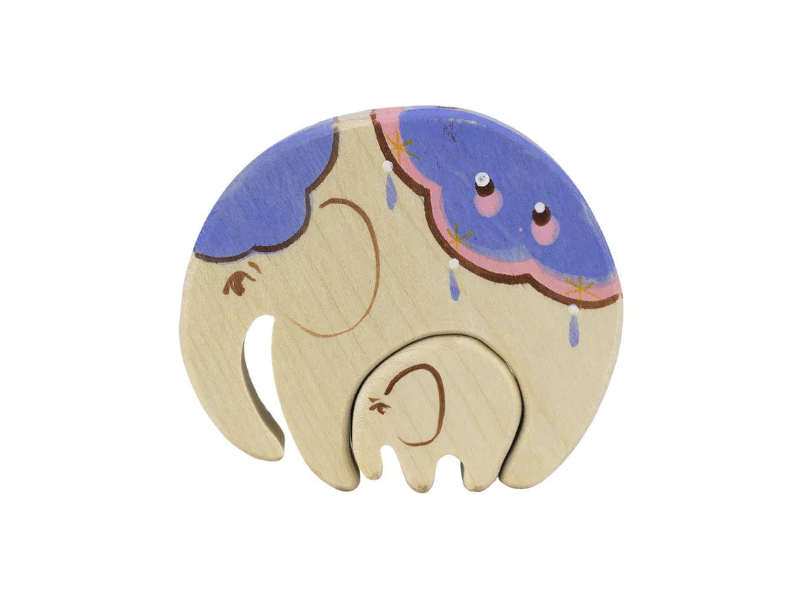 Handmade Wooden Elephant Puzzle Set For Safe Nursery Decor - ToylandEU