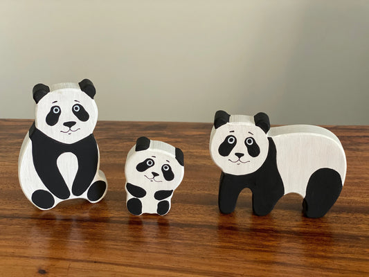 Handmade Wooden Panda Figurines Set Of 3 For Educational Play - ToylandEU