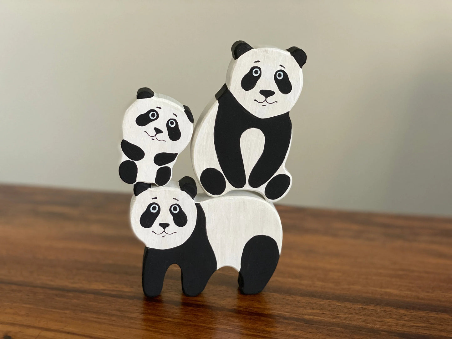 Handmade Wooden Panda Figurines Set Of 3 For Educational Play - ToylandEU