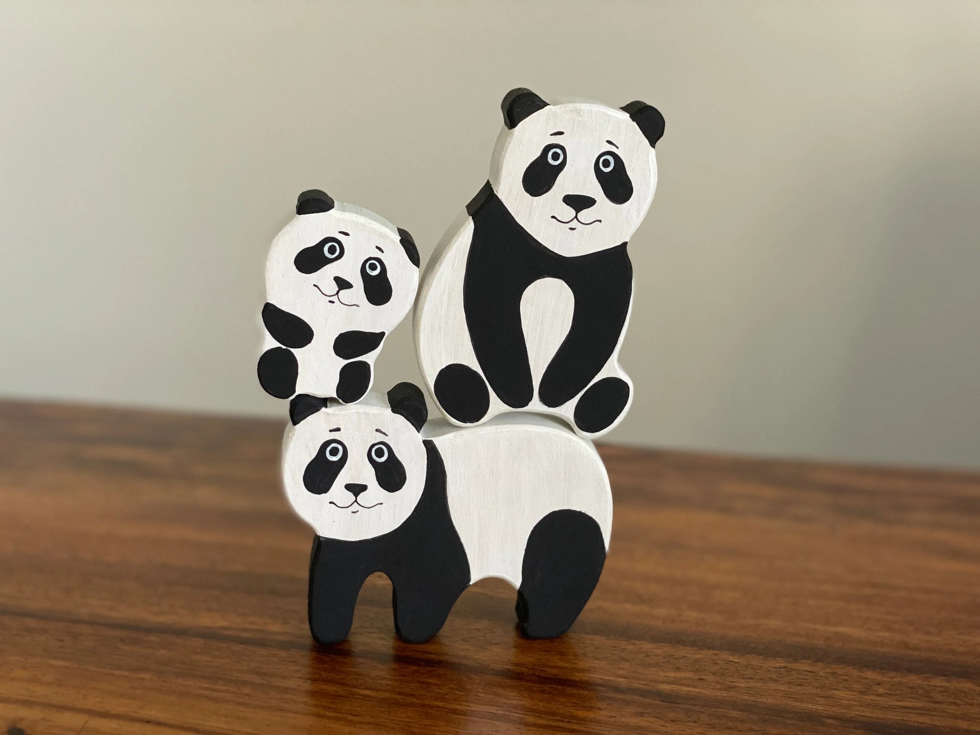 Handmade Wooden Panda Figurines Set Of 3 For Educational Play - ToylandEU