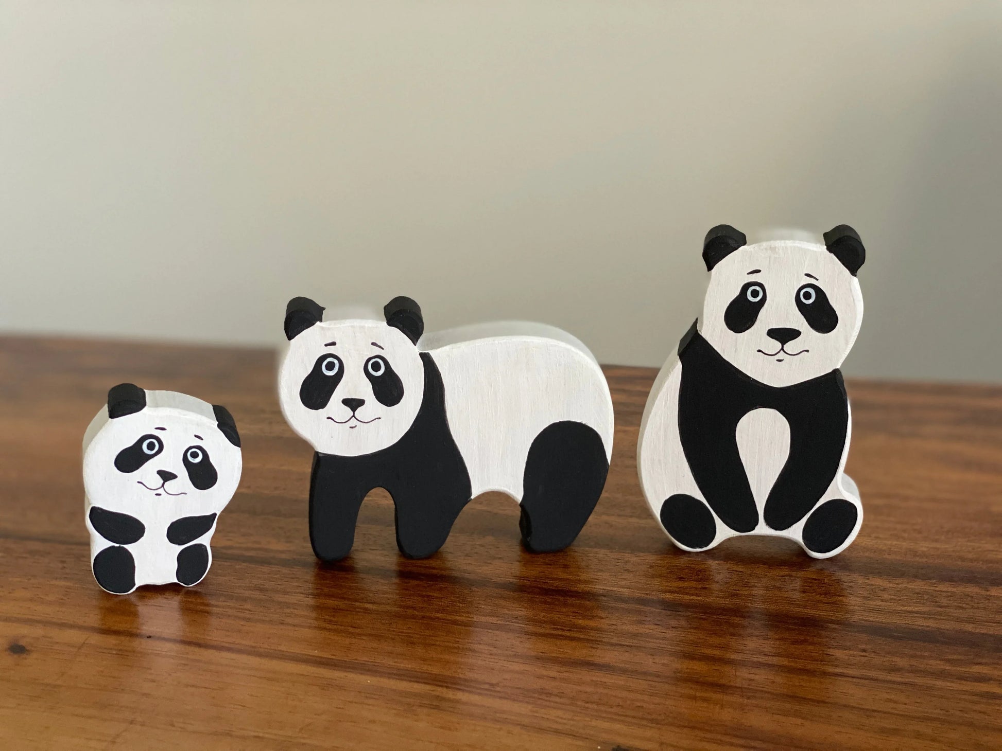 Handmade Wooden Panda Figurines Set Of 3 For Educational Play - ToylandEU