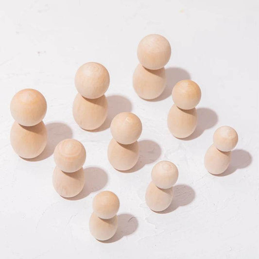 Handmade Wooden Peg Dolls Set - 5 Colorful Natural Play - ToylandEU