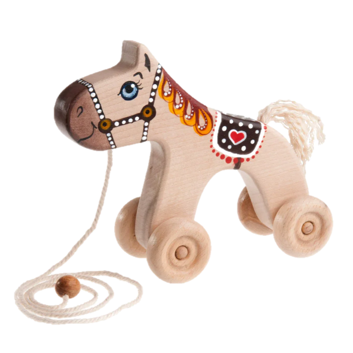 Handmade Wooden Pull Toy Horse With Safe Painted Finish - ToylandEU