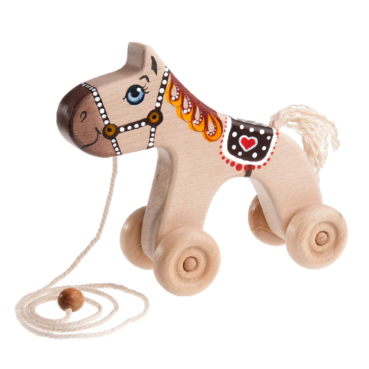 Handmade Wooden Pull Toy Horse With Safe Painted Finish - ToylandEU
