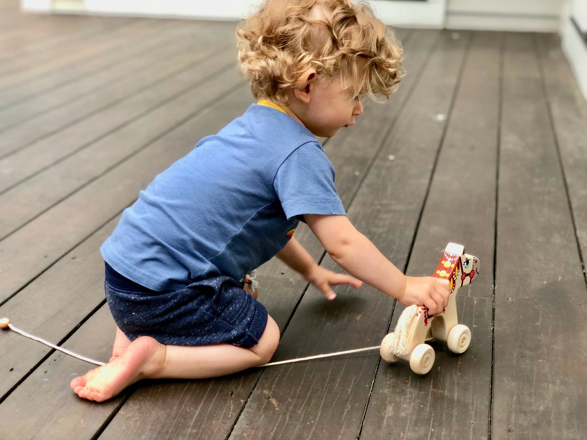 Handmade Wooden Pull Toy Horse With Safe Painted Finish - ToylandEU