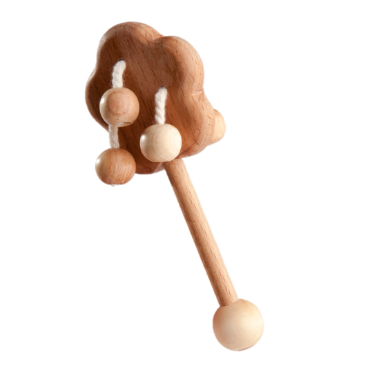 Handmade Wooden Rattle Toy With Natural Beaded Ends - ToylandEU