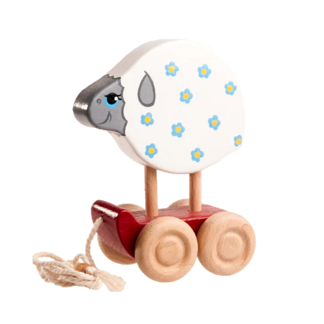 Handmade Wooden Sheep Pull Toy With Smooth Painted Finish - ToylandEU