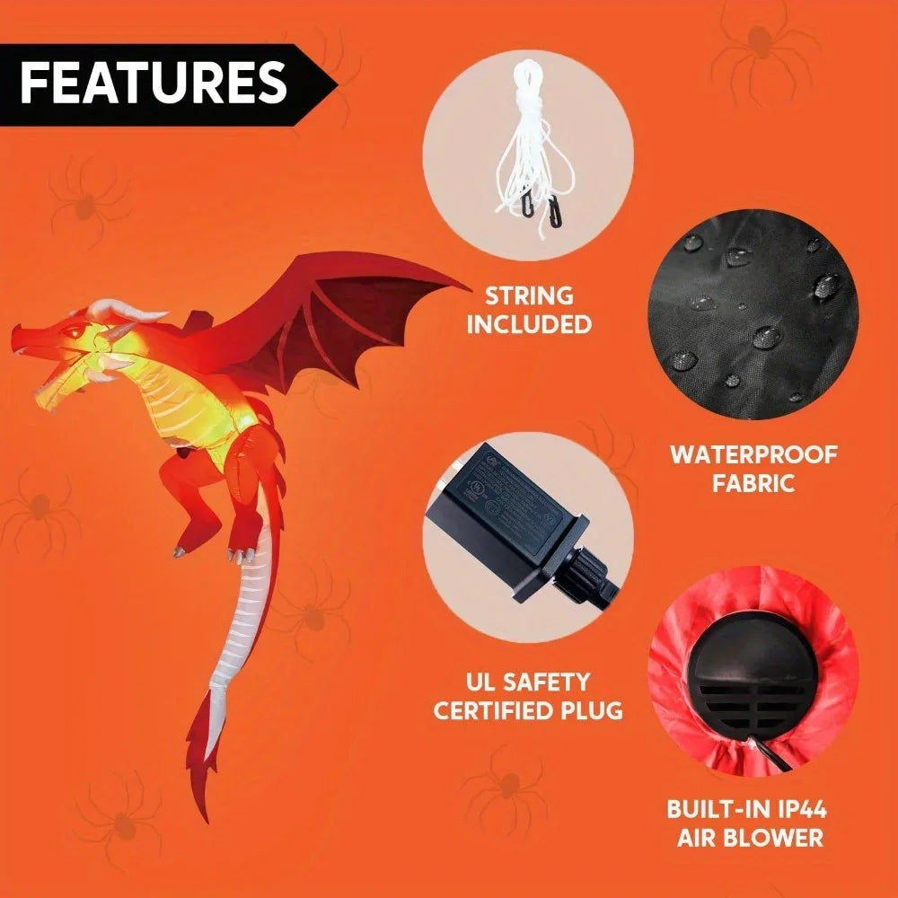 Hanging Halloween Dragon Inflatable | 5-Foot LED Decor | Toylandeu™