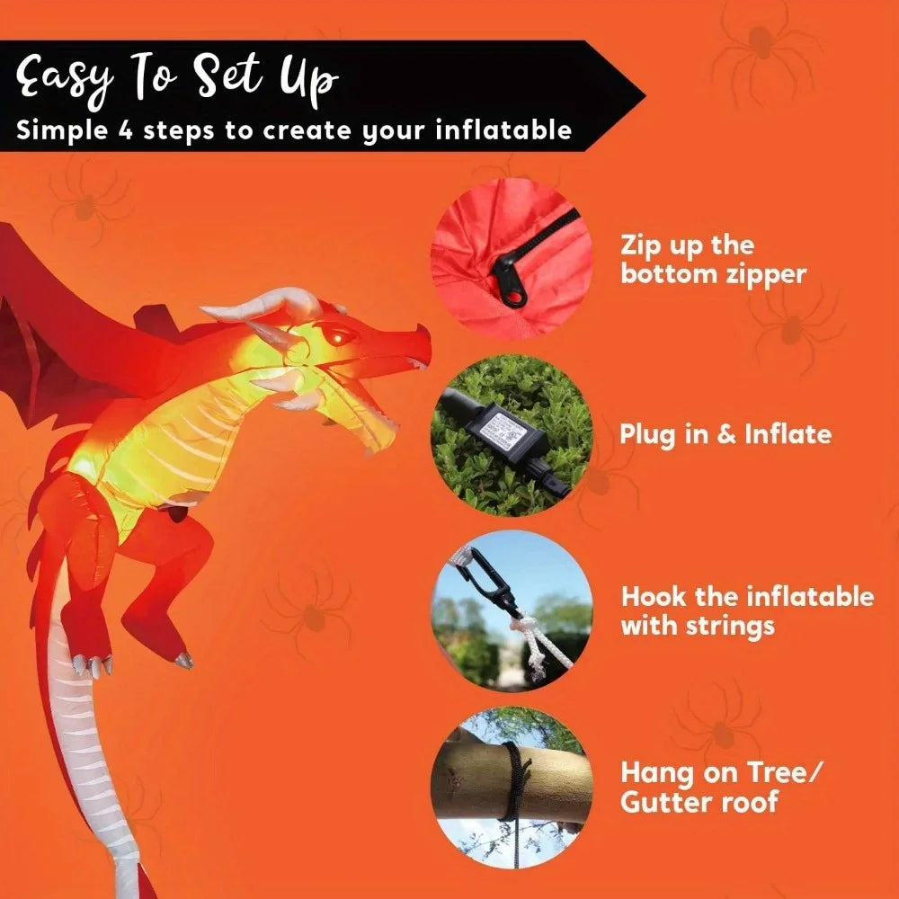 Hanging Halloween Dragon Inflatable | 5-Foot LED Decor | Toylandeu™