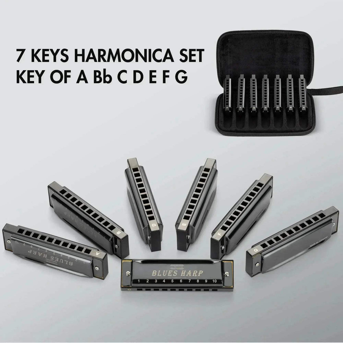  Conjurer 10 Hole Blues Harmonica Set of 7 Keys with Case -  ToylandEU™