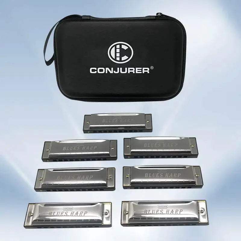  Conjurer 10 Hole Blues Harmonica Set of 7 Keys with Case -  ToylandEU™