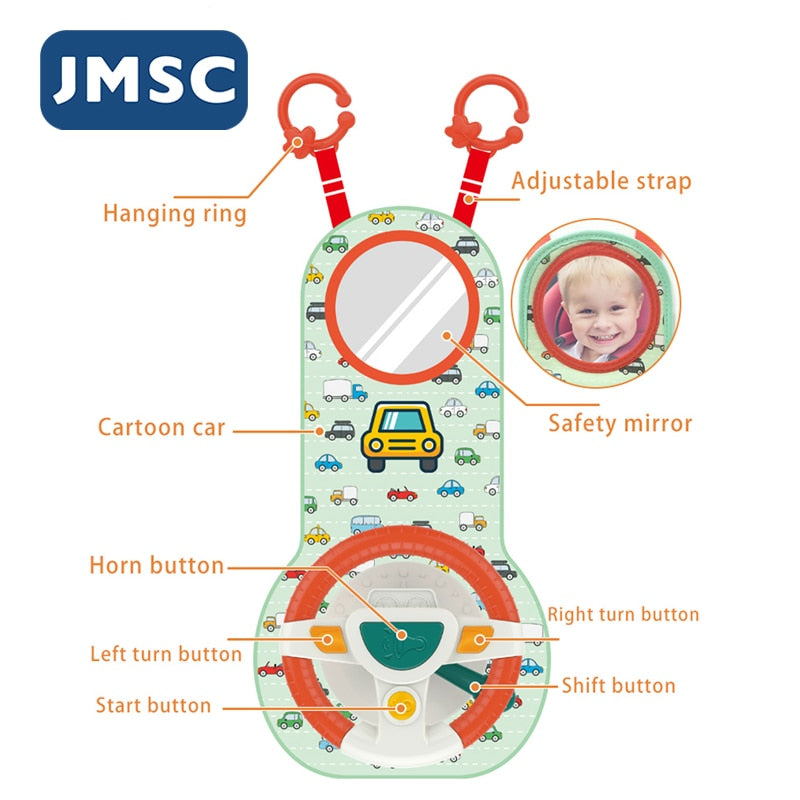JMSC Baby Kids Electric Simulation Steering Wheel Toy - Interactive Musical Educational Car Seat Back